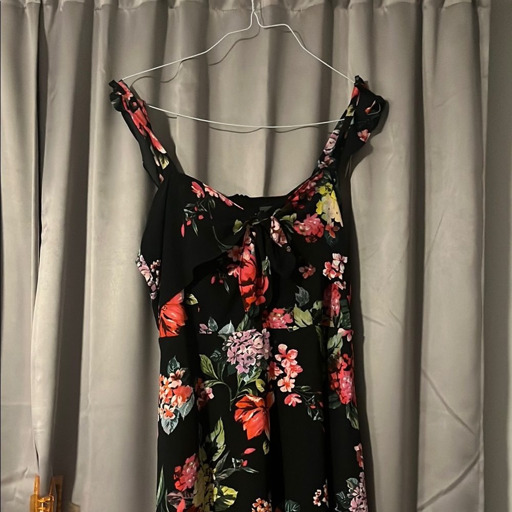 Floral Black Dress with tie front